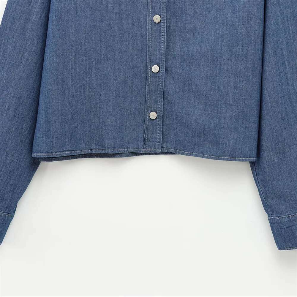 2025 RZRA Spring New Women's Fashion Casual Retro Style Cowboy Effect Flat Collar Long Sleeve Single breasted Shirt