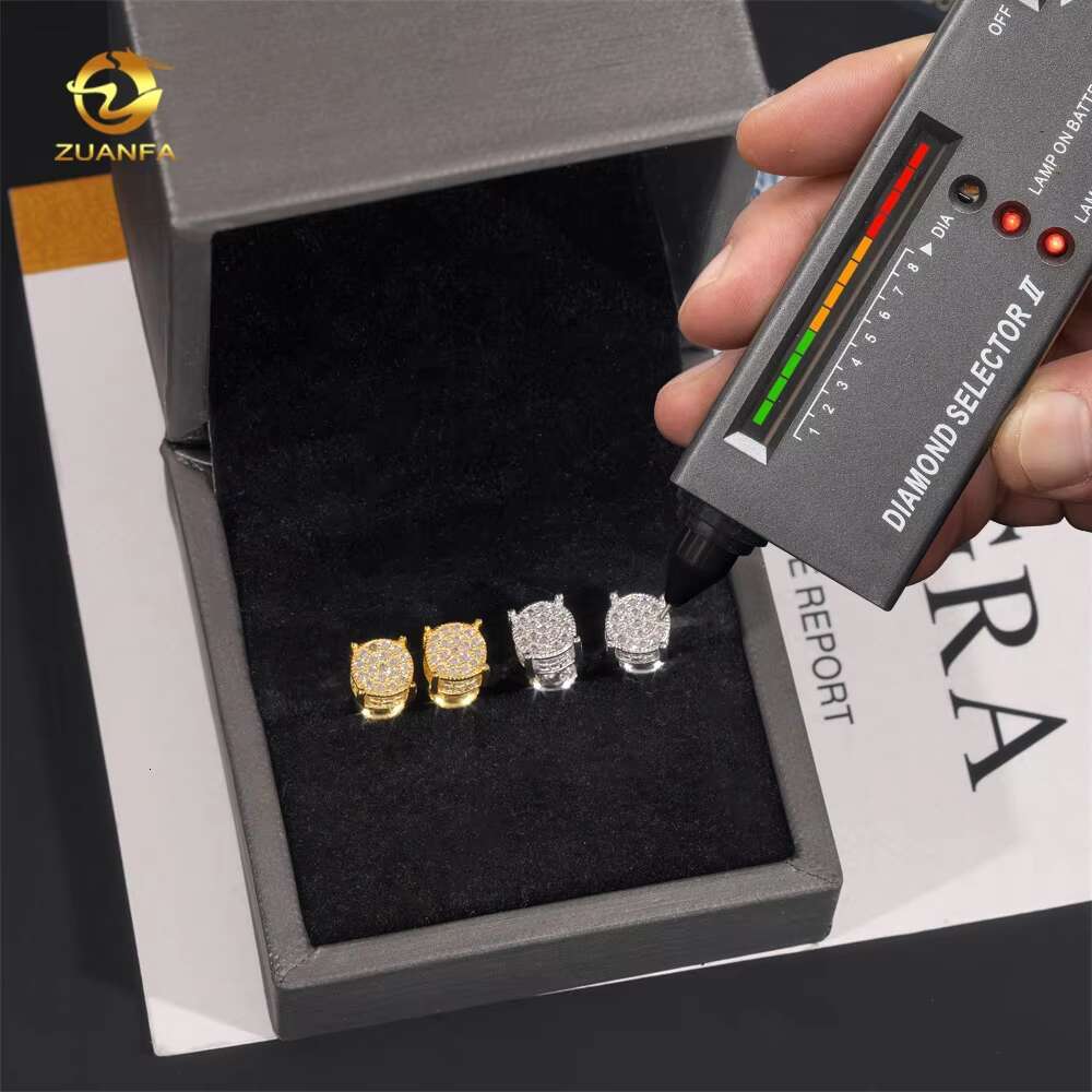 Hip Hop Style Gold Plated Round Style 925 Silver Iced Out VVS Moissanite Stud Earrings for Men
