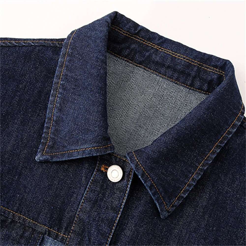 PB&ZA Autumn New Product Casual Women's Fashion Versatile Color Block Design Flip Collar Denim Short Coat Top