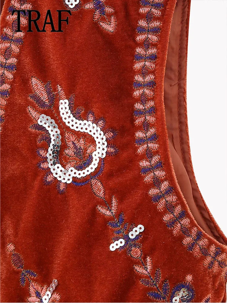 Women Streetwear Casual Waistcoat Top Fashion National Style Sleeveless Coat Vest Vintage Embroidered Vests 250506