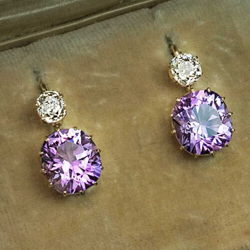 Huitan Charming Purple Drop Earrings for Women Temperament Jewelry Brilliant Cubic Zirconia Earrings Party Fashion Accessories Y250510