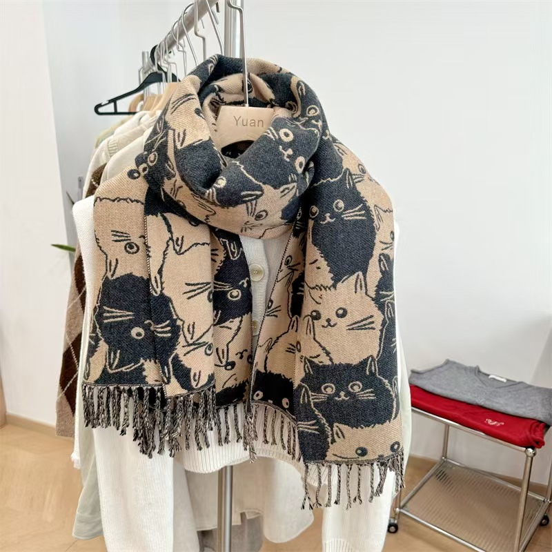 T699 Thickened Plaid Scarf Women's Winter New Korean Style All-match Shawl Warm Neck Scarf