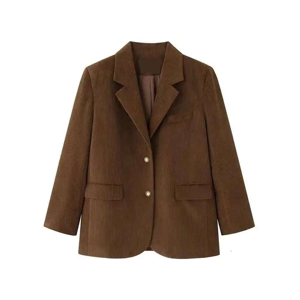 LANMREM Vintage Corduroy Women's Blazer Notched Collar Single Breasted Solid Color Loose Coat Fashion 2025 Spring New 2AA4910