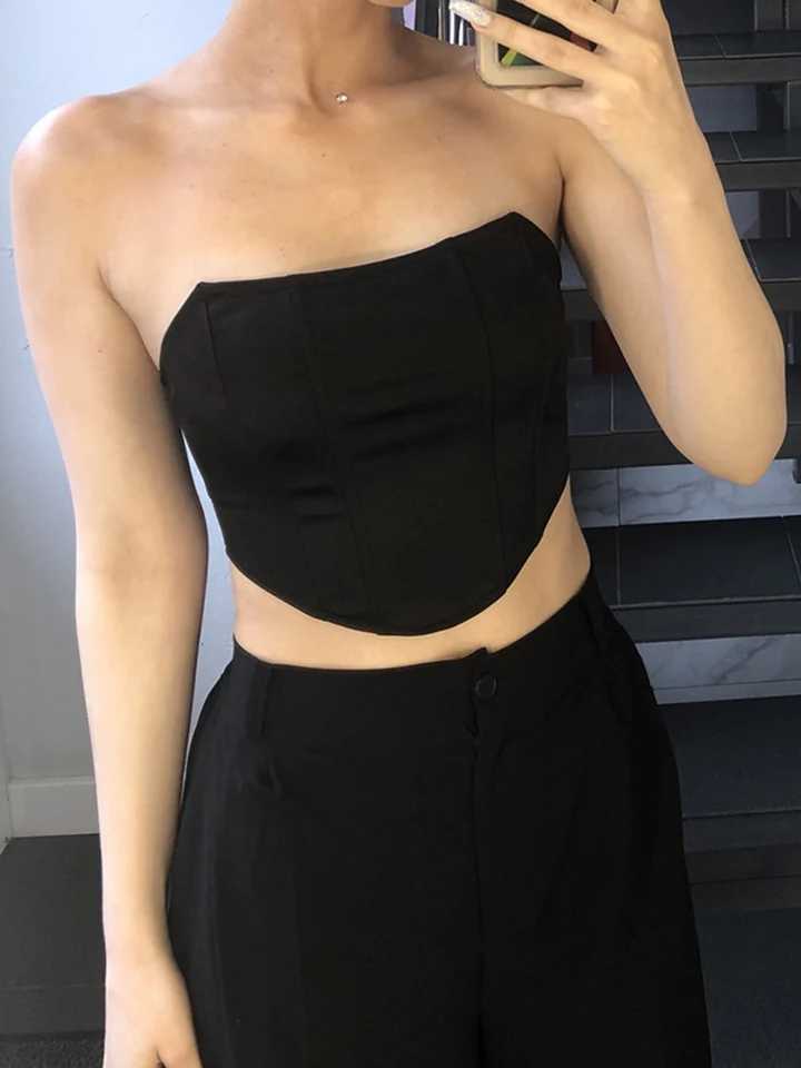 Sleeveless Off Shoulder Fashion Sexy Corset Crop Tops Vest Female Underwear Backless Bustier Top Solid M250513