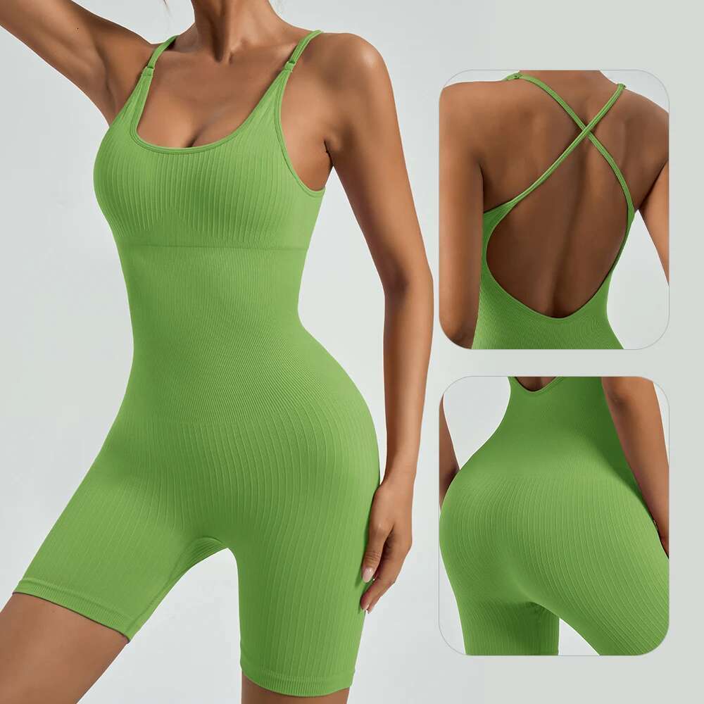Fiess Jumpsuit Women Shoulder strap Cross Adjustable Sports Playsuit Running One Piece Yoga Suit Shorts Backless Set Romper