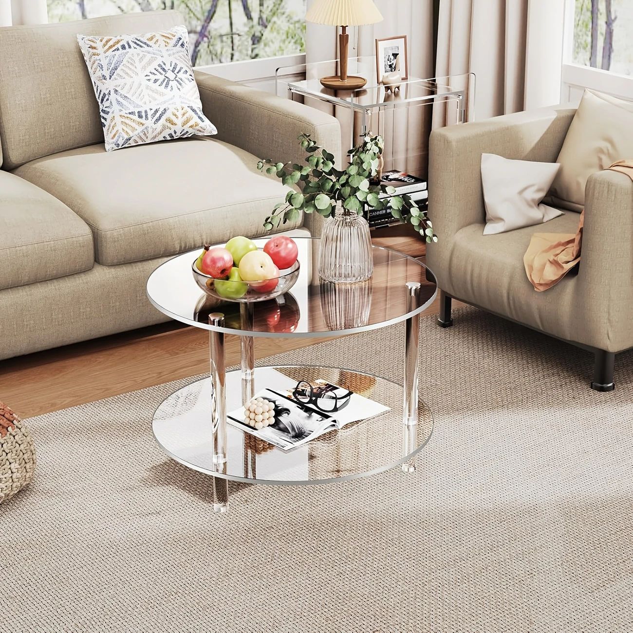 B5135 Modern round coffee table living room side table transparent material