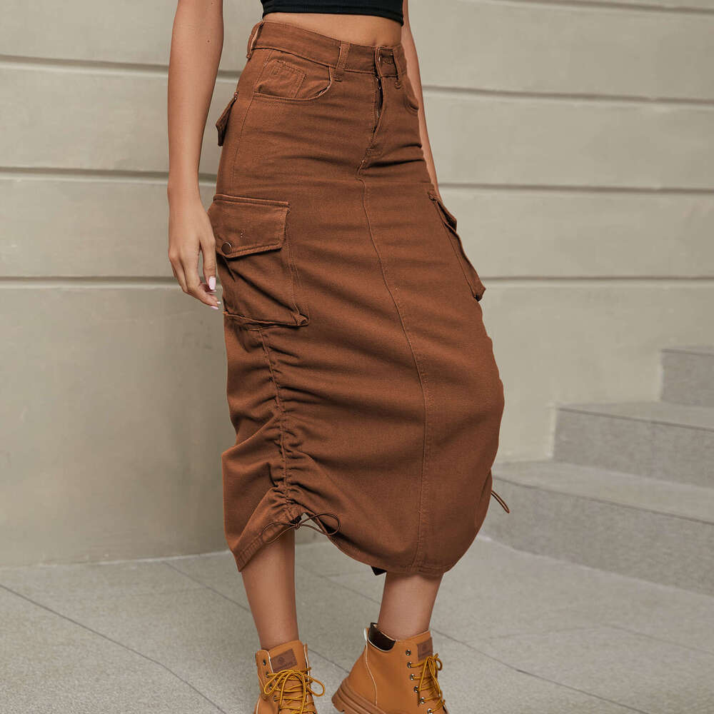 European and American women's exclusive denim workwear mid length skirt trend 2025 new casual versatile fashion clothing