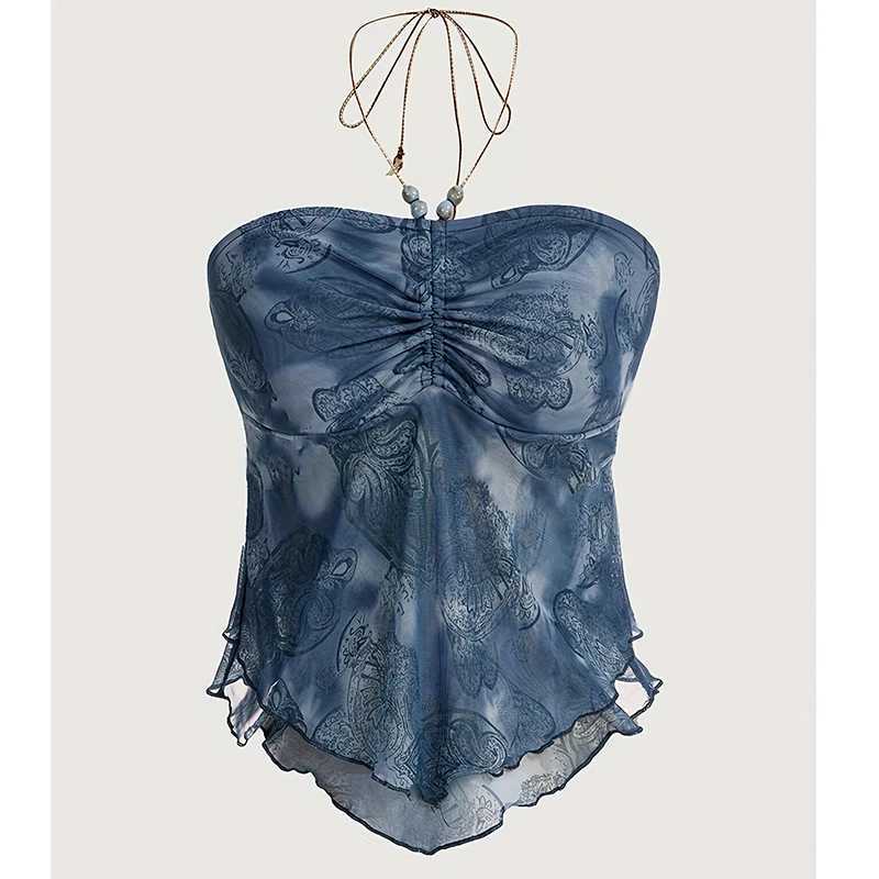 European And American Tie Dye Strapless Bandeau Tube Tops Women Sexy Slim Fit Crop Tops Halter Vest Summer Party Clubwear M250513
