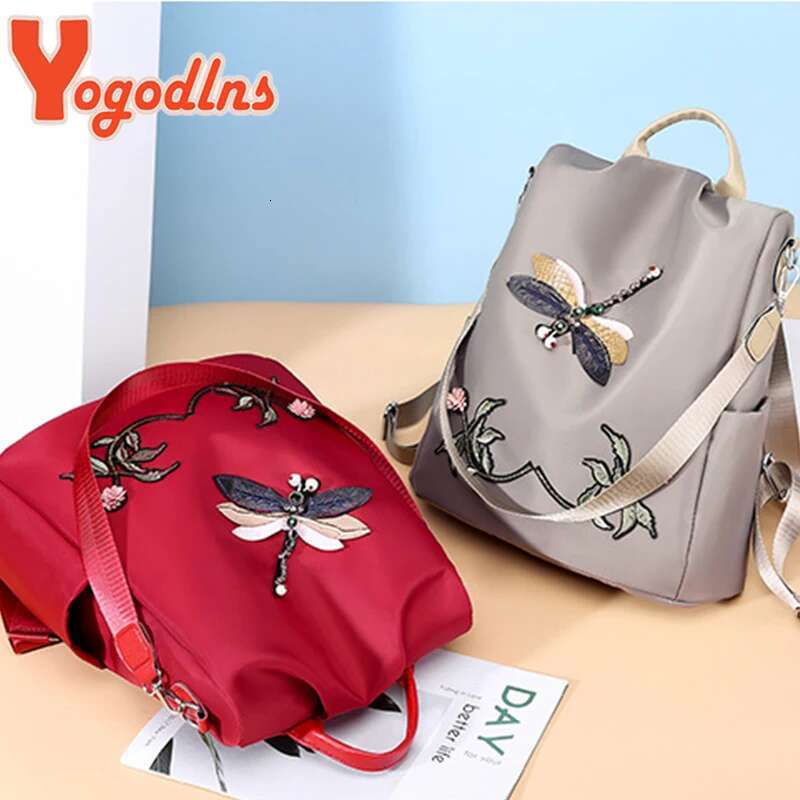 Yogodlns Fashion Embroidery Women Waterproof Oxford Travel Bag Large Capacity Rucksack Multifunction Laptop Backpack