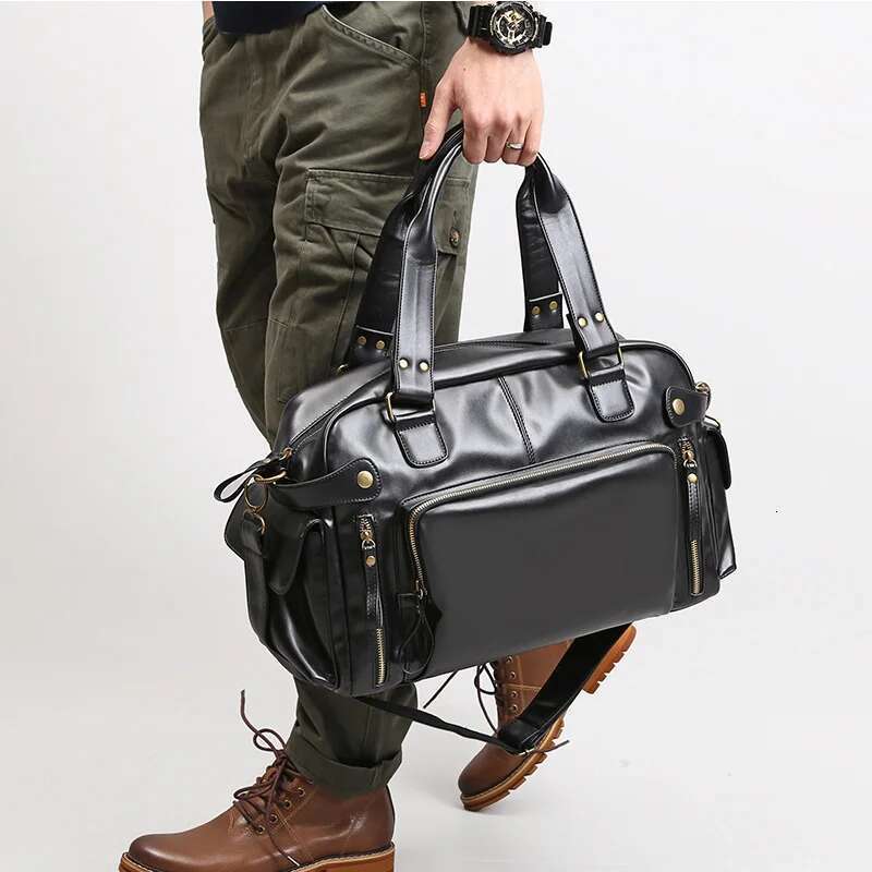 Male Travel Retro Handbag Shoulder PU Leather Big Messenger Bags High Quality Men's Lage Storage Crossbody BagLarge Capacity