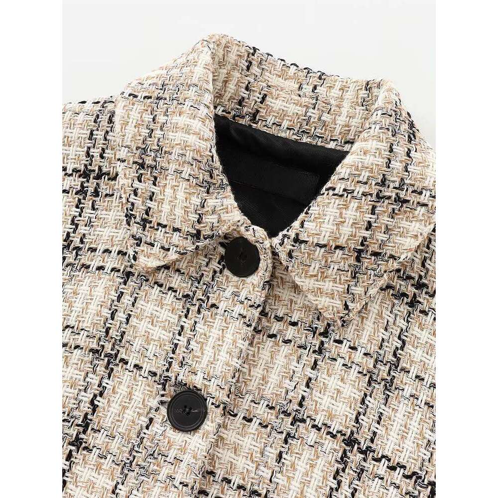 European and American autumn new style retro plaid long-sleeved lapel short casual jacket for women