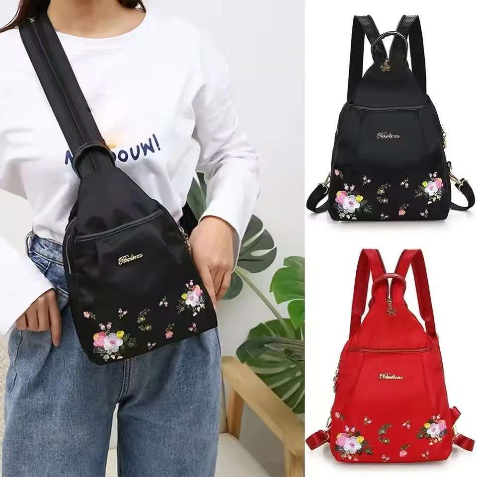 Oxford Women Backpack Fashion Embroidery Casual Shoulder Bags Large Capacity Crossbody Bag