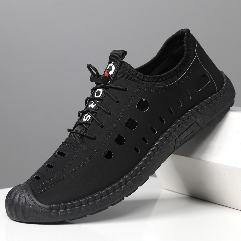 Men S Sandals Perforated Shoes Leather Summer Surface Soft Sole Anti Slip Casual Shoes Outer Wear Breathable Hollow Out Casual Leather Shoes With Toe 
