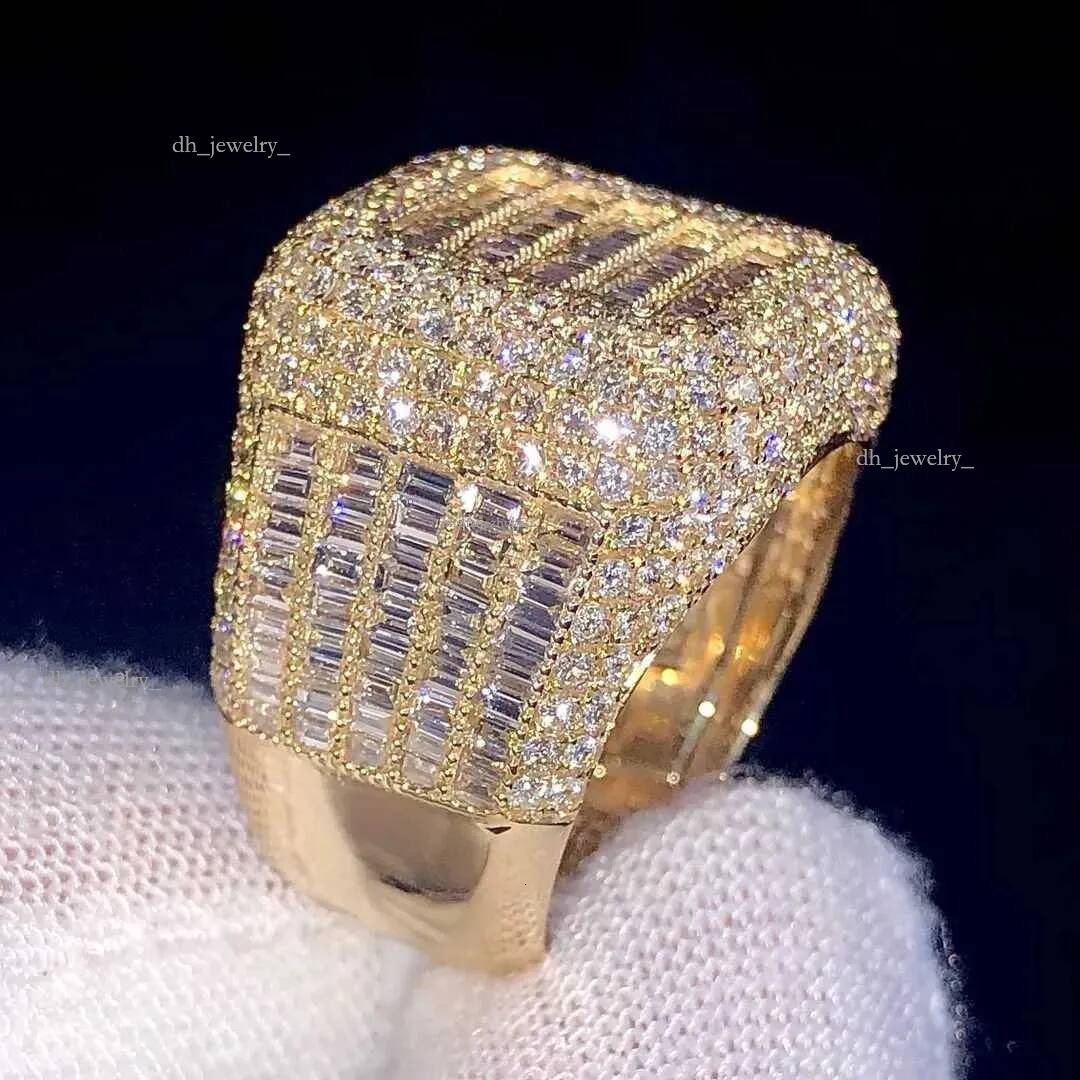AAA Gems Mens Iced Out Baguette Dia Engagement Sier VVS Moissanite Champion Custom Hip Hop Ring