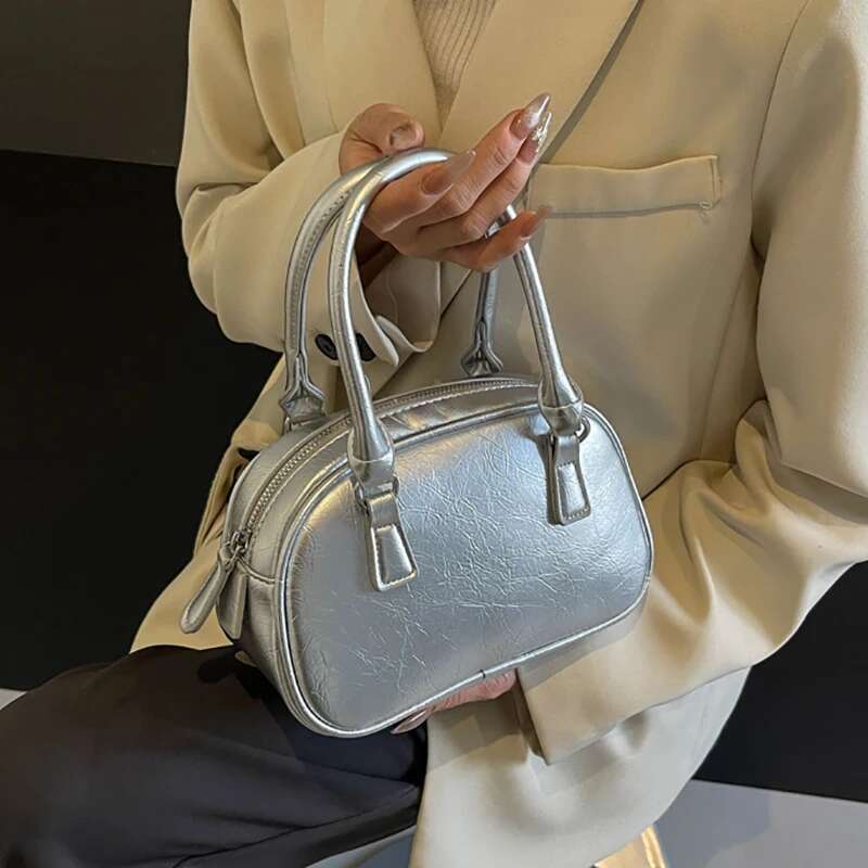 Women's Handbag Sier Pu Crossbody Bowling Classic Solid Color Versatile Casual Boston Commuting Bag