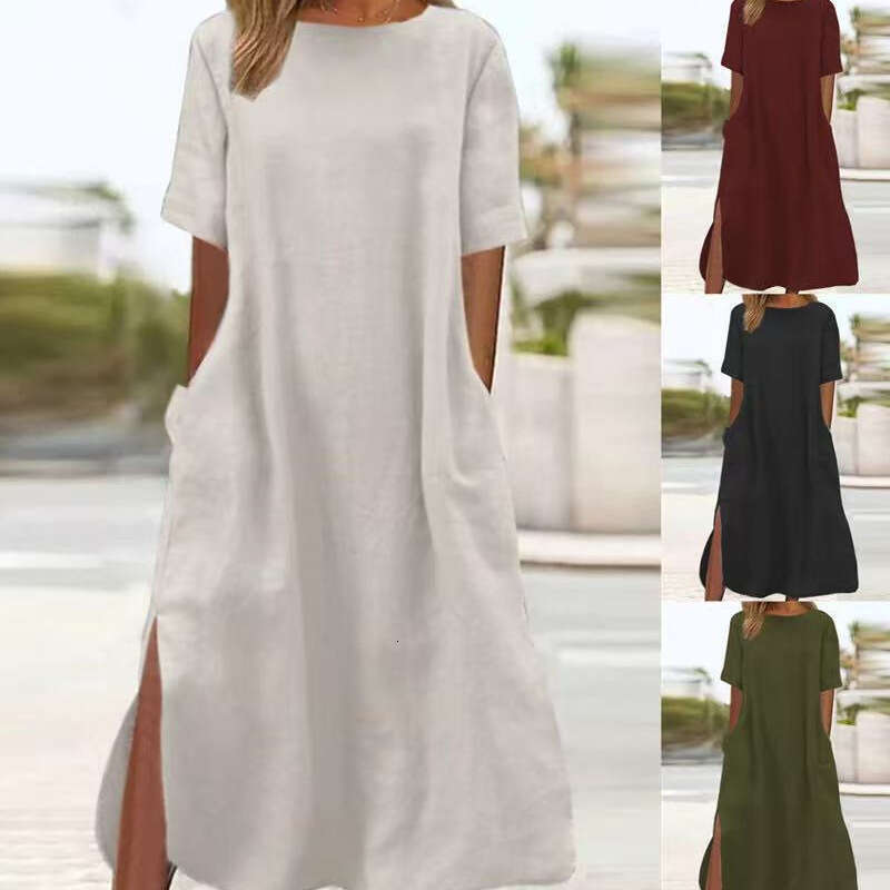 Women Clothes Dress Women S Plus Size Long Casual Simple Loose Atmospheric Cotton And Linen Dress KQ