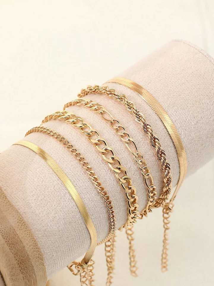 6pcs Punk Style Simple Cold Tone Chain Fashion Bracelet Set Suitable for Womens Daily Wear XJ250707