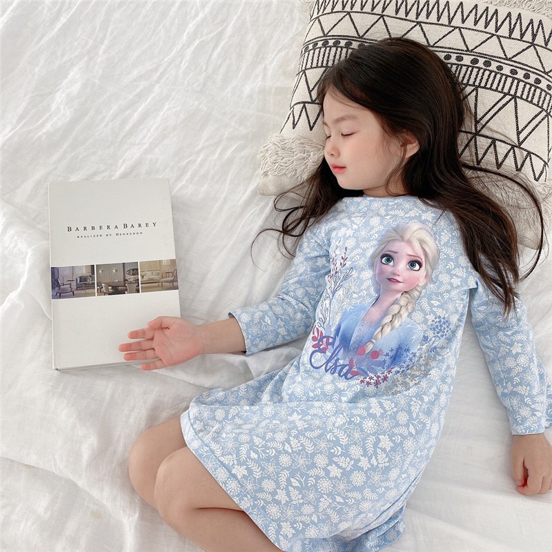 DISNEY Frozen Elsa princess kids designer clothes Children's pajamas girls' spring and autumn sleeping dress summer pajamas children's 