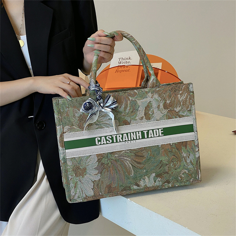 Designer Trendy Pearl Emed Tote Handbag Large Capacity Shoulder Bag Women S With French Floral Print Free Shipping Free shipping