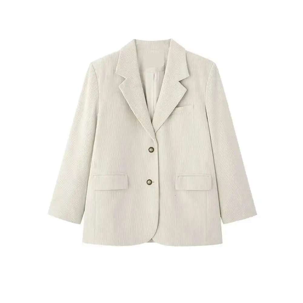 LANMREM Vintage Corduroy Women's Blazer Notched Collar Single Breasted Solid Color Loose Coat Fashion 2025 Spring New 2AA4910