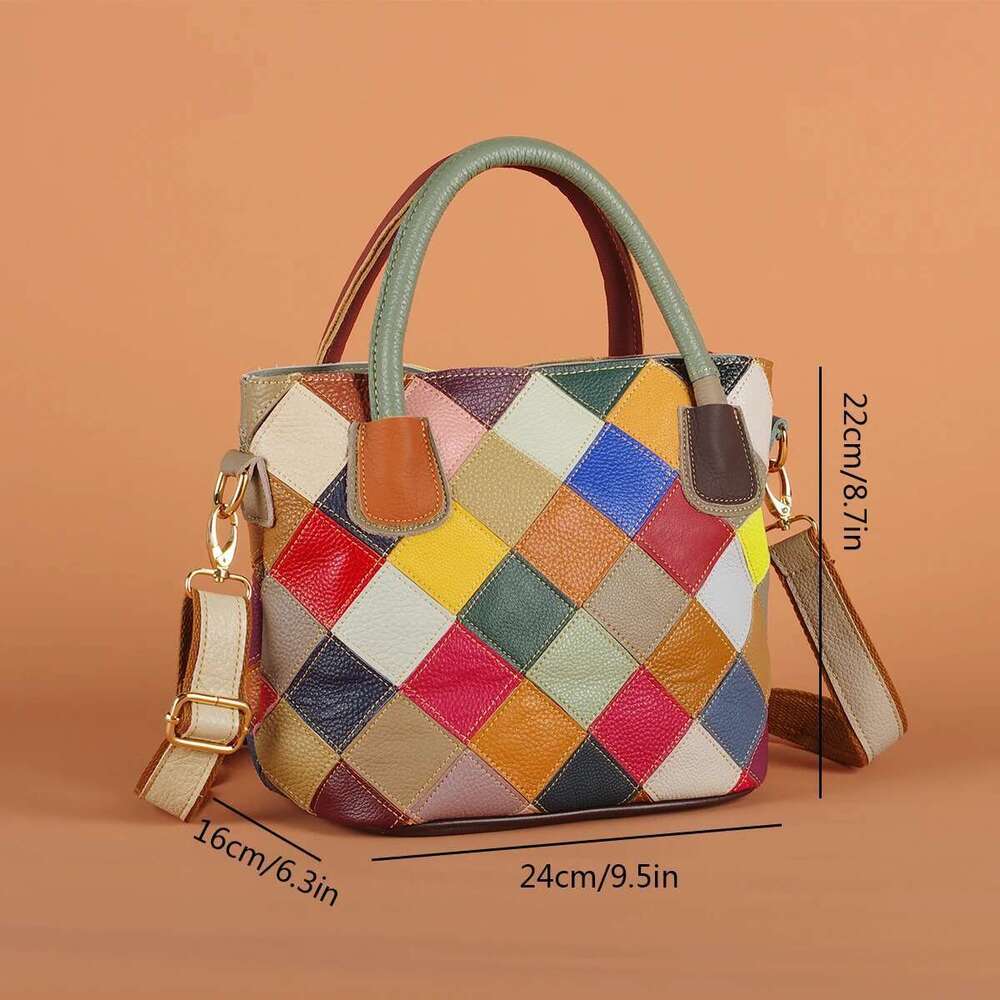 Designer Bag 2025 Multi-Color Plaid Random Contrast Color Genuine Leather Cowhide Casual Handbag One Shoulder Crossbody Women's Small Bag Luxury 