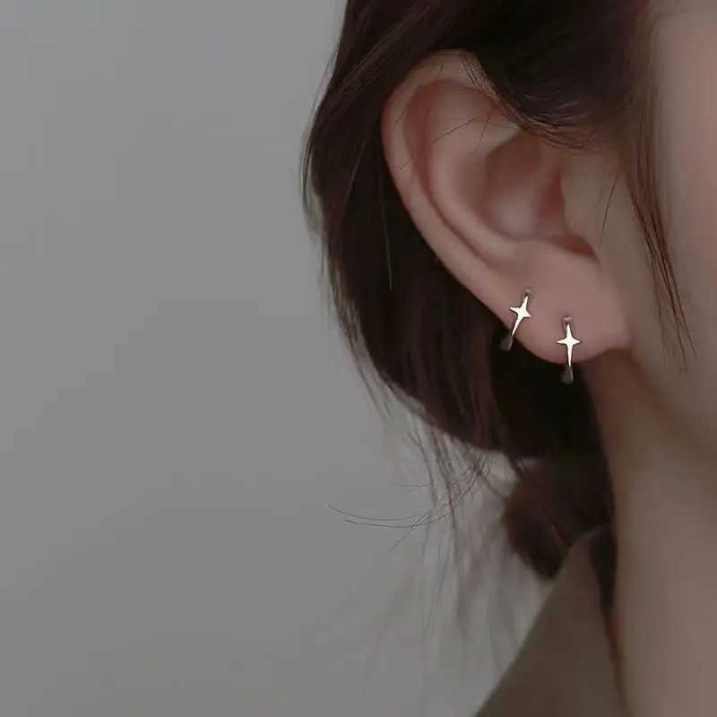 Korean Trend Teenage Earrings Unisex Stainless Steel Simple Small Cross Star Earrings Man Unusual Punk Jewelry Y250510