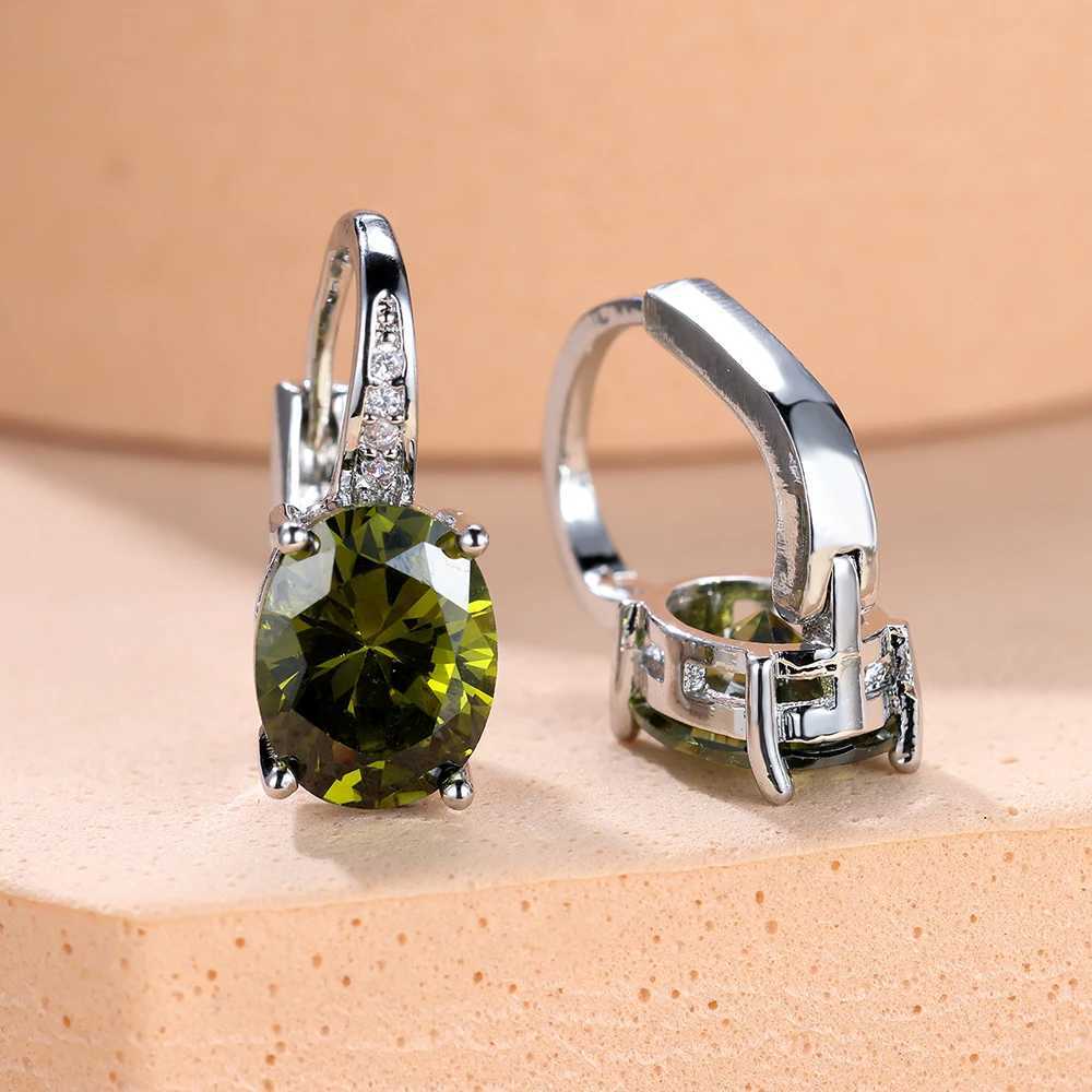 Oval Blue Red Purple Black Green Stone Hoop Earrings For Women Silver Gold Color Wedding Small Ear Buckle Rainbow Zircon Jewelry Y250510