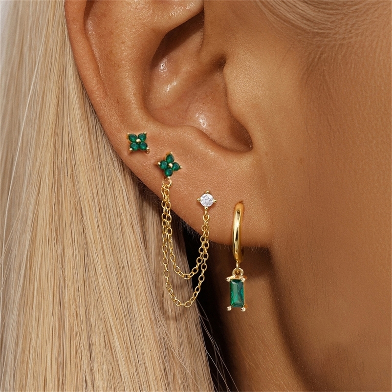 3PCS Exquisite Stainless Steel 12 Birthstone Earrings Set for Woman Cartilage Piercing Earrings Fashion Jewelry 250512