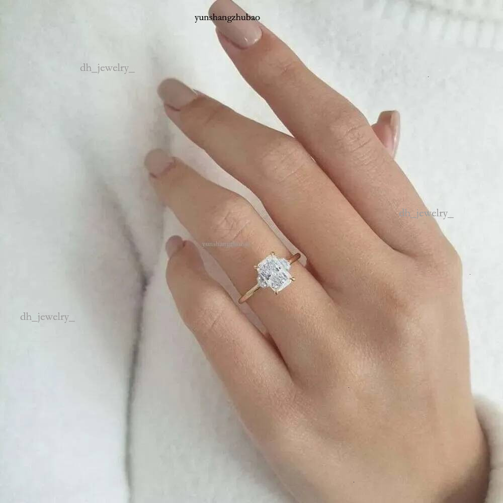 3.00CT Moissanite Emerald And Caic Cut 3 Stone Engagement Ring Yellow Gold