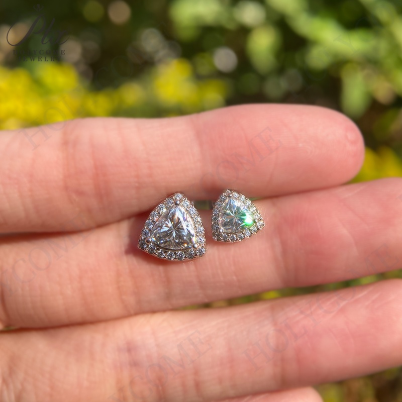 Trillion Cut Stud Earrings S925 Sterling Silver Gemstone Jewelry Set Moissanite Halo Elegant Gems Ear Stud Women Fashion Earring