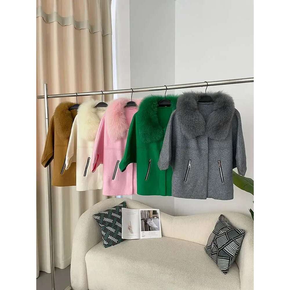 OFTBUY Autumn Winter Real Fox Raccoon Fur Collar Coat Knitted Sweater Women Short Sleeve Jacket Thick Warm Outerwear Streetwear Designer Designer