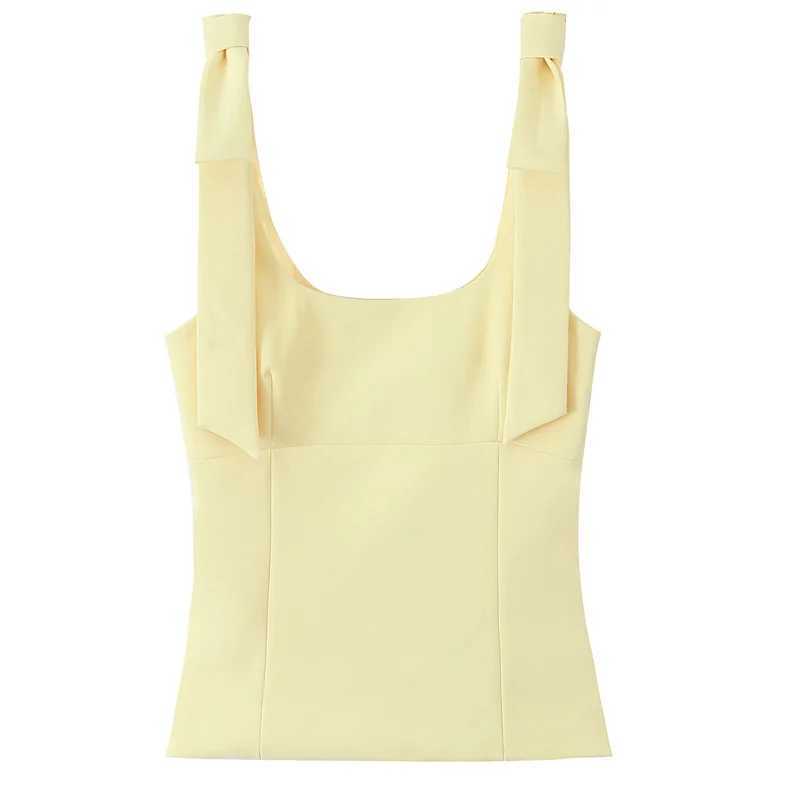 TRAF 2025 Butterfly Crop Tops For Women Summer Sleeveless White Yellow Camisole Top Woman Cuteore Backless Womens Tanks Top M250513