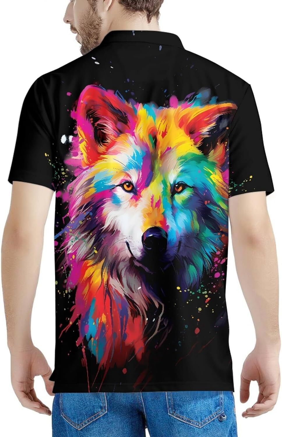 Mens Polo shirt JooMeryer Men's Galaxy Wolf Fox Cool Golf Shirts 3D Printed Button Up Short Sleeve Polo Shirt Tee Polos shirts