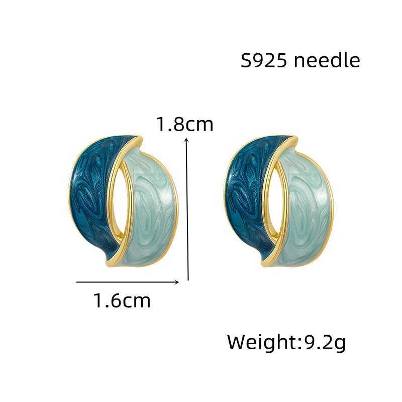Korean Double Arc Cross Enamel Stud Earring for Women Personality Contrast Color Blue Geometric Earring Jewelry Party Pendants Y250510