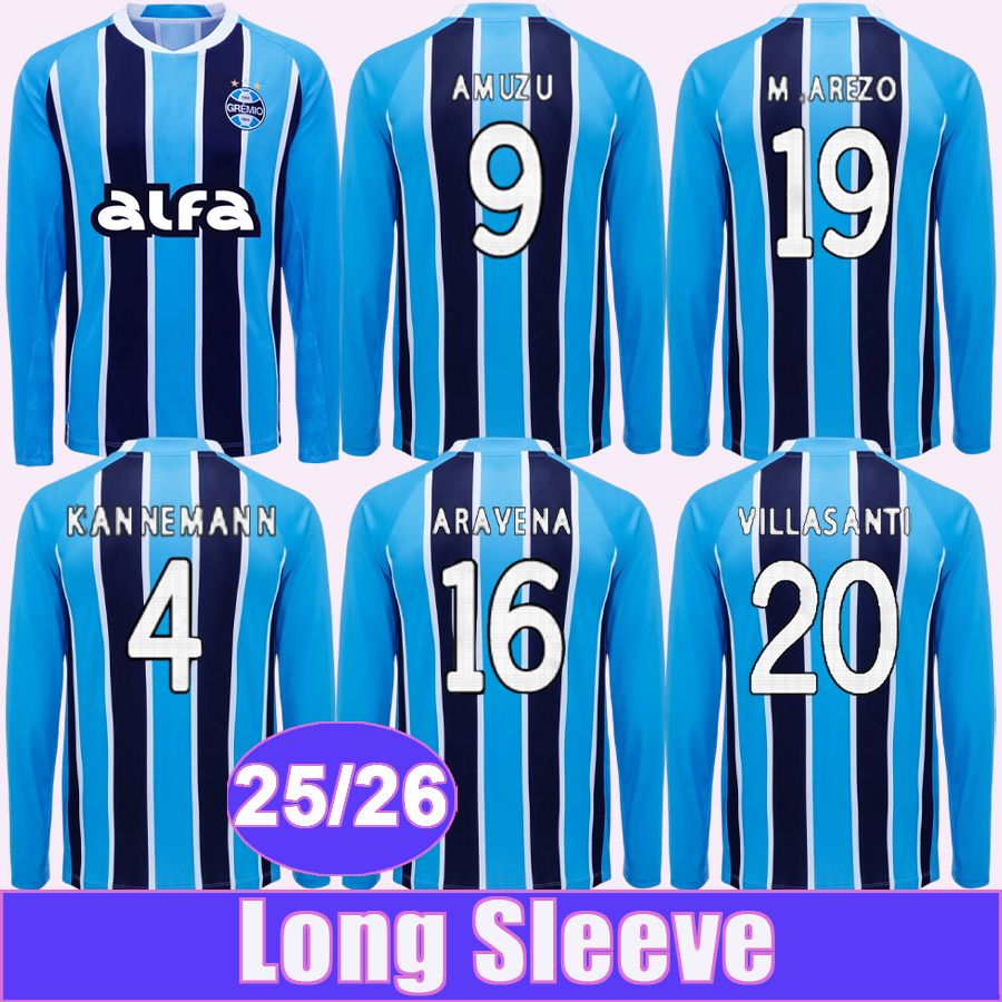 25 26 Gremio Mens Long Sleeve Soccer Jerseys AMUZU ARAVENA M.AREZO BRAITHWAITE C.OLIVERA MARTINS MONSALVE KANNEMANN Home Football Shirts Uniforms