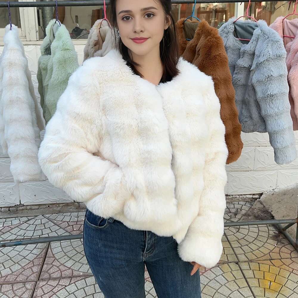 HOOOFUR Faux Coat Women New Style Imitation Fur Plush Collarless Short Top 2024 Autumn Winter Warm and Trend