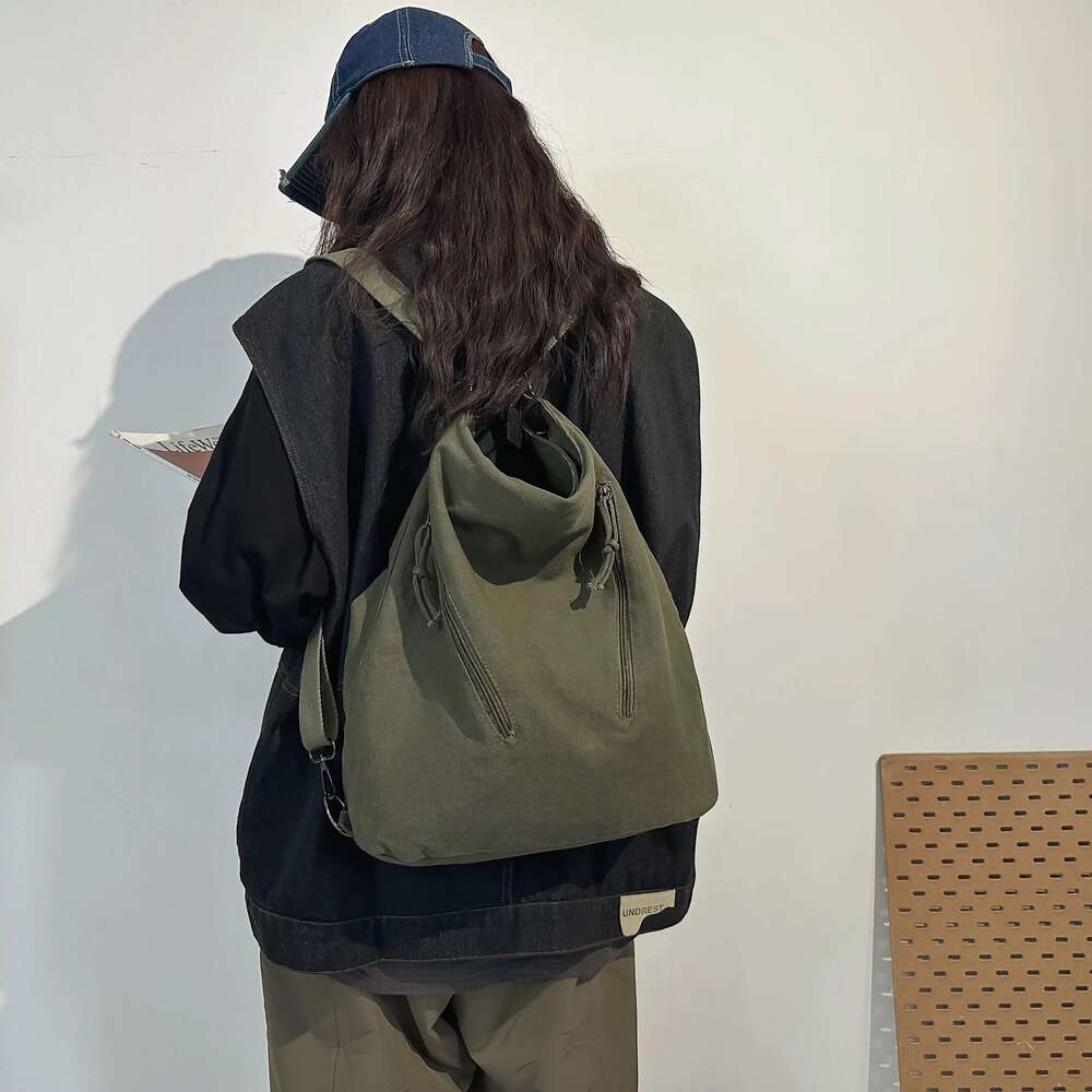 Women's Multi-Purpose Large Capacity Pure Color Design Versatile Commuter Crossbody Personalized Trendyy Canvas Shoulder Bag Backpack