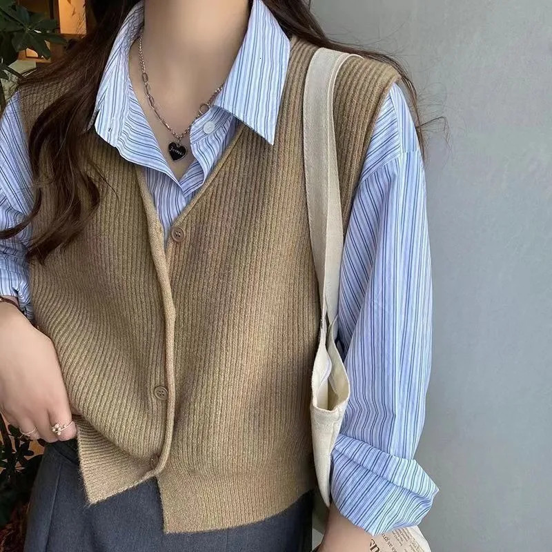 Knitted vest womens coat spring and autumn Camisol layered fashionable sleeveless sweater jacket 250506