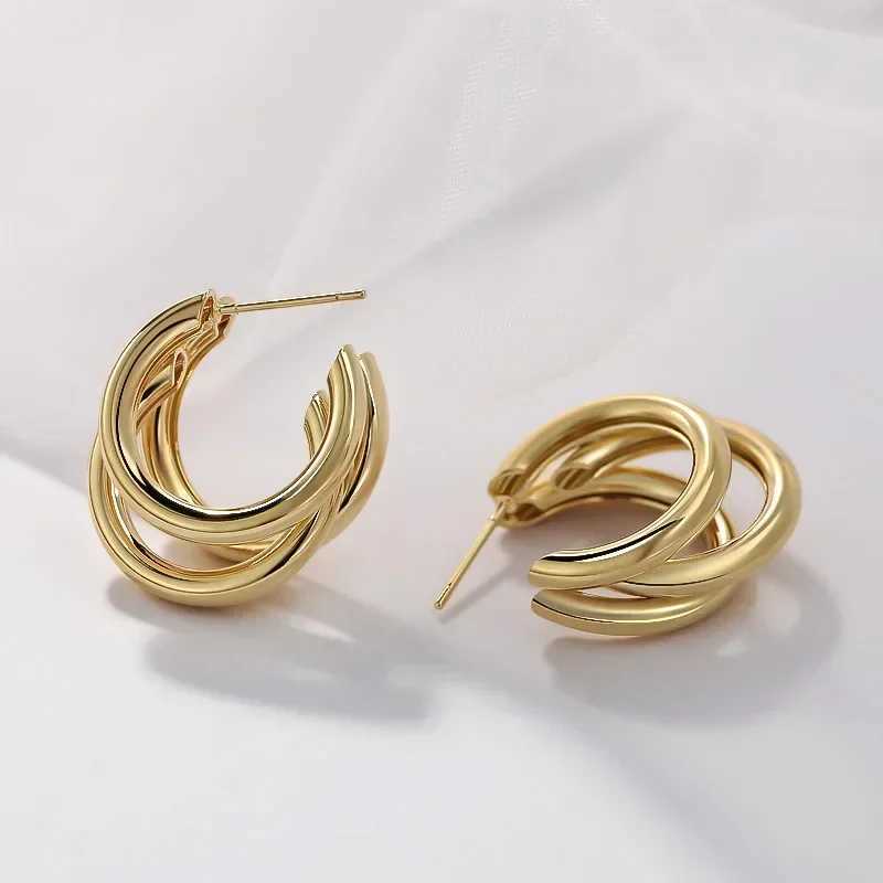 Stainless Steel Smooth Metal Chunky Hoop Earrings for Women Fashion Round Circle Hoops Statement Earrings 2024 Trendy Jewelry Y250510