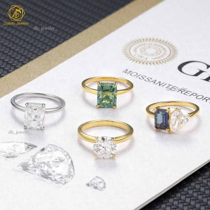 Sterg Sier Color Change Emerald cut Lab grown Alexandrite Jewelry Beautiful Cluster Pear Moissanite Engagement Ring