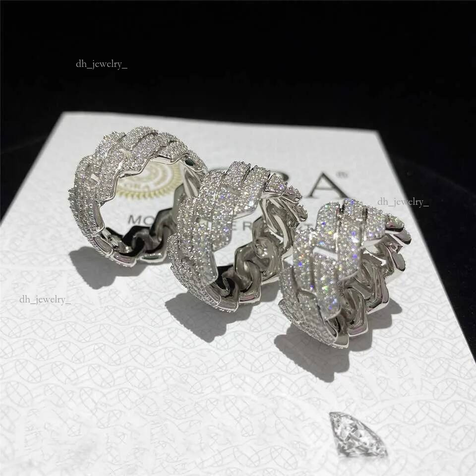Sterg Sier Iced Out d Color Moissanite Cuban Rings Fine Hip Hop Vvs Dia Finger for Men