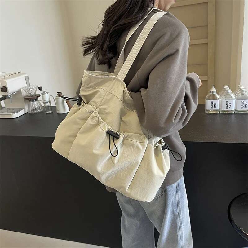 1 Piece Large Capacity Tote Fashion Shoulder Canvas Work Commuting Bucket Bag