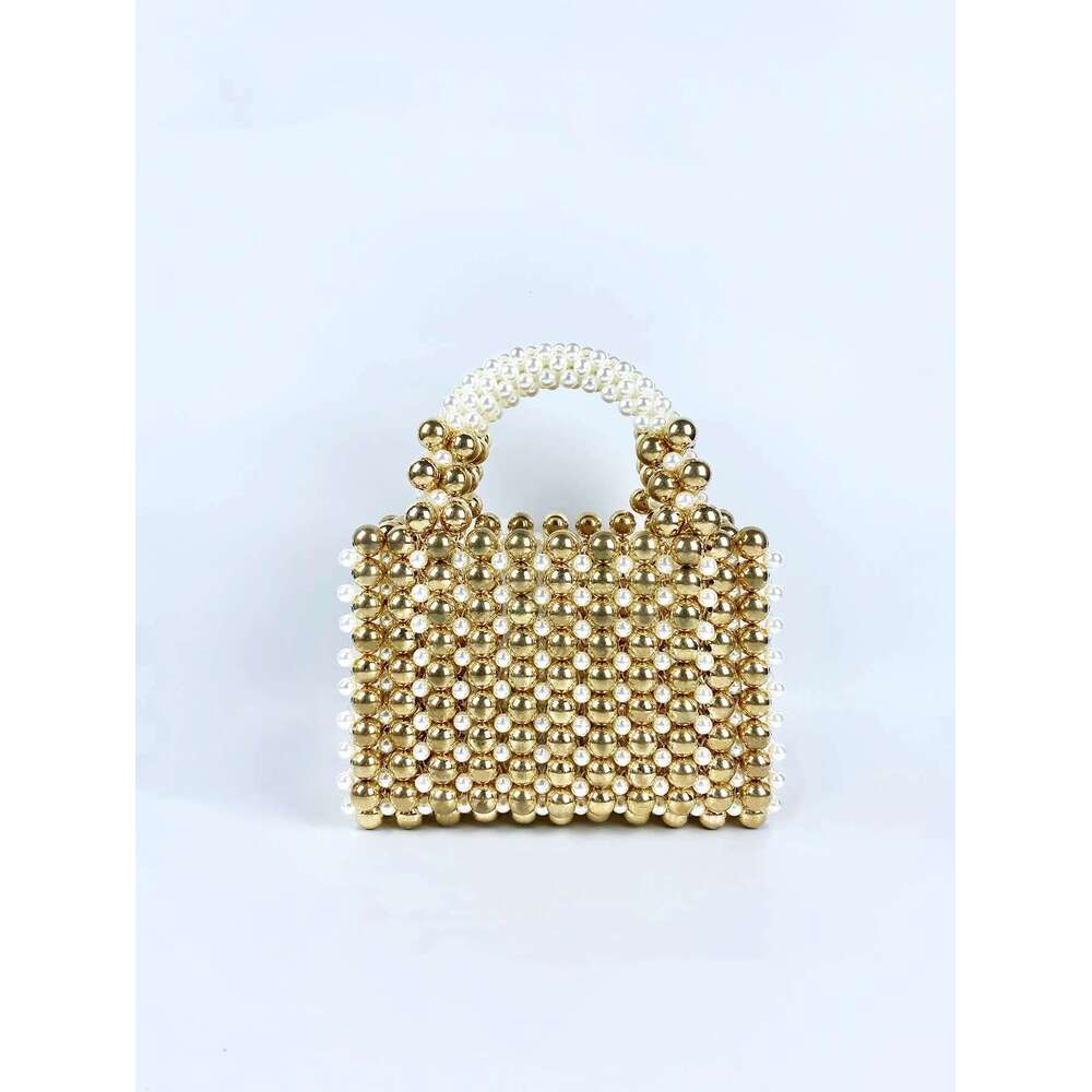 Advanced Mobile Phone With Gold Round Beads, Acrylic Handheld Beaded Handmade Women's Bag, Fashionable Casual Dinner Bag