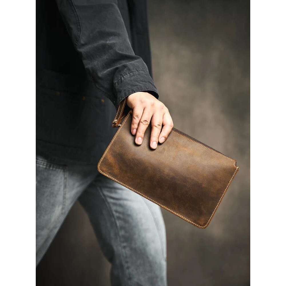 Genuine Leather Clutch Bag Cowhide Large Capacity Wallets Cell Phone Passcard Pocket High Quality Wallet For Men