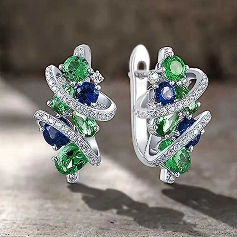 Luxury Female Green Cubic Zirconia Clip Earrings Charm 925 Sterling Silver Trendy Zircon Stone Wedding Jewelry for Women Y250510