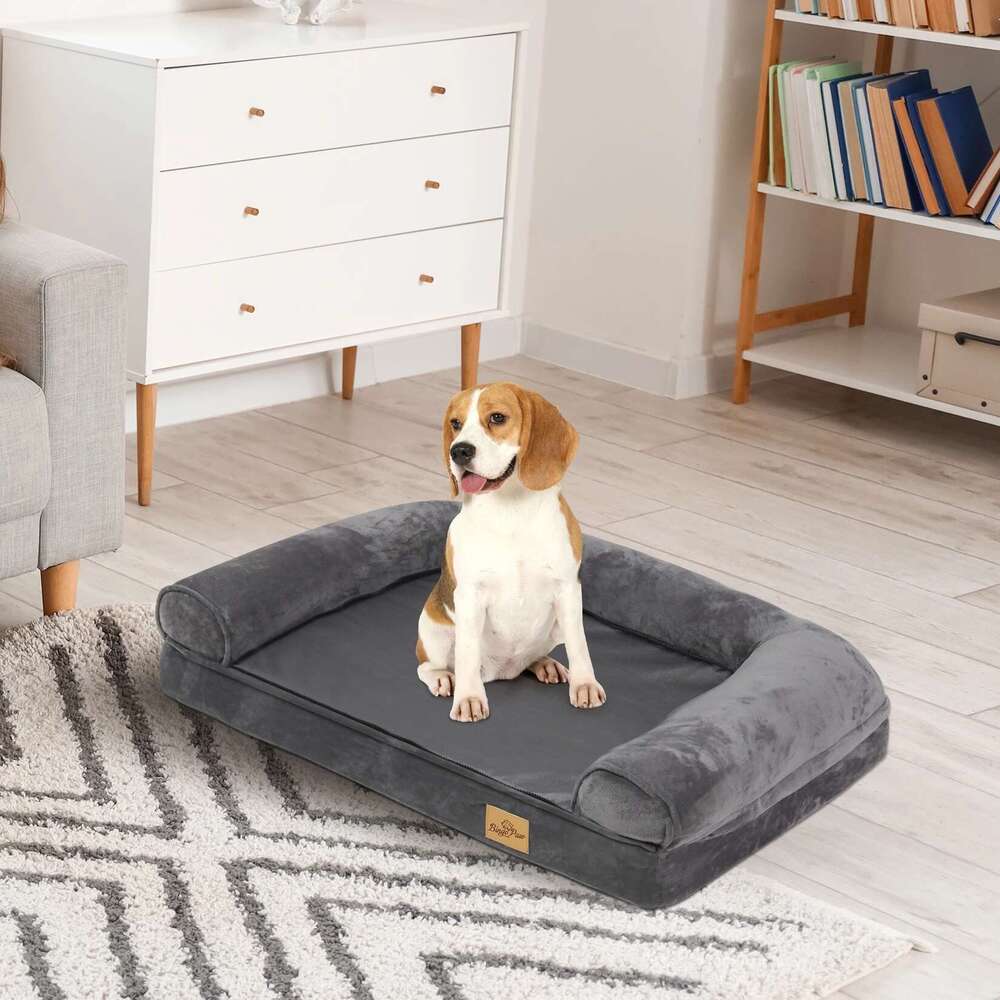 Extra Large Cozy Sofa-type Dog Sponge Foam Base Pet Crate Bed Couch Bedding with Bolster, Waterproof Cover
