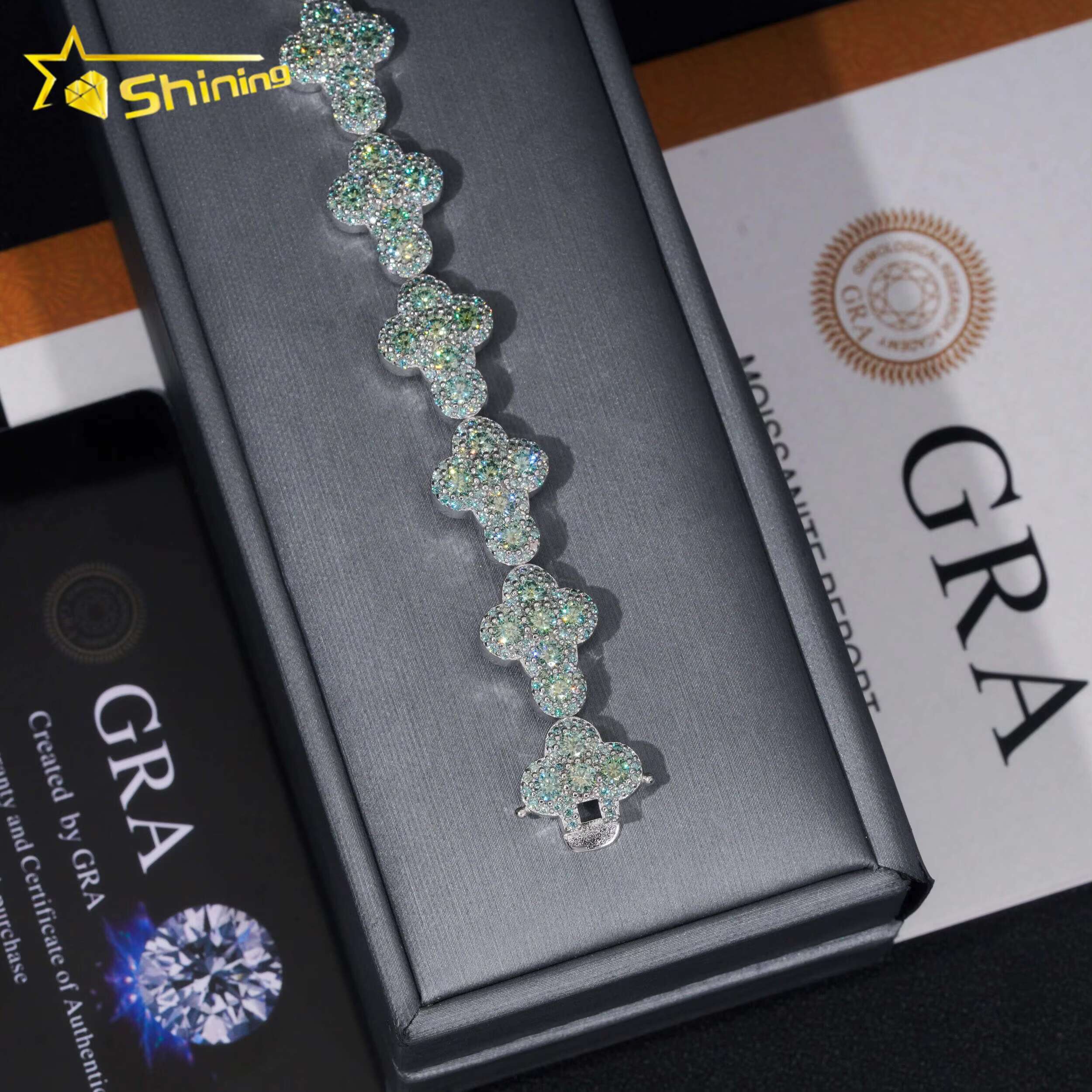 Pass Diamond Tester Silver 925 Gold Plated Hip Hop Jewelry Custom Blue Green Colored Moissanite Cluster Cuban Bracelet