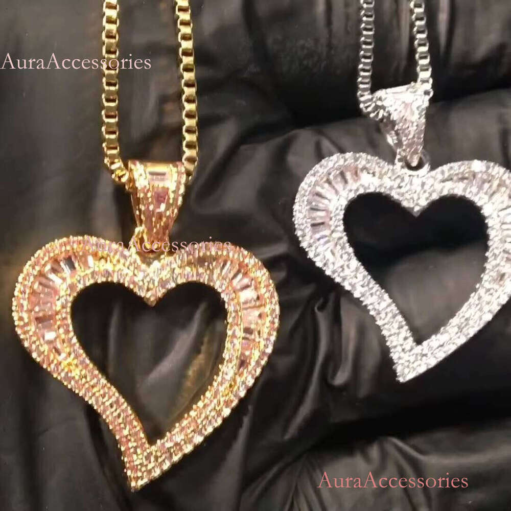 Uwin Mini Hollow Heart Pendant Iced Out Bling Charm With Box Chain Statement Necklace Men Women Hip Hop Chains Jewelry Gift