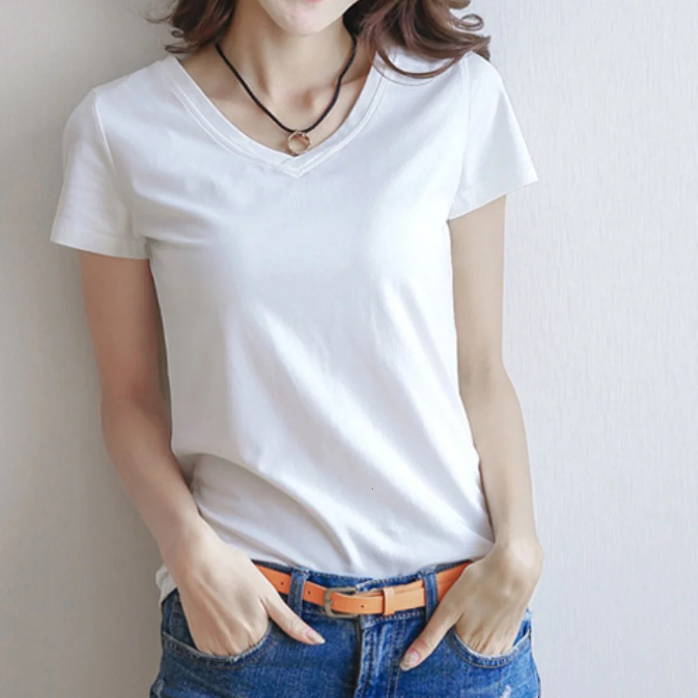 O Neck V Short Sleeve Basic Shirt Blouses Women Spring Summer Bottoming Crop Tops Black Casual Slim TShirt Allmatch 250513