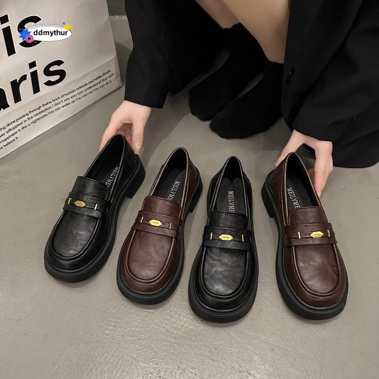 High end British style loafers for women, 2025 new versatile metal commuting soled soft top small leather shoes ddmythur